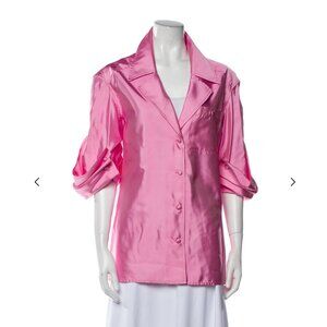 Rosie Assoulin Silk Three Quarter Button Up Top S 6